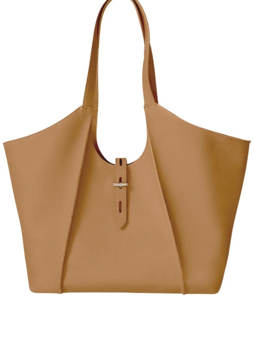 Everyday Structured Tote in Camel with Center Buckle 100% leather